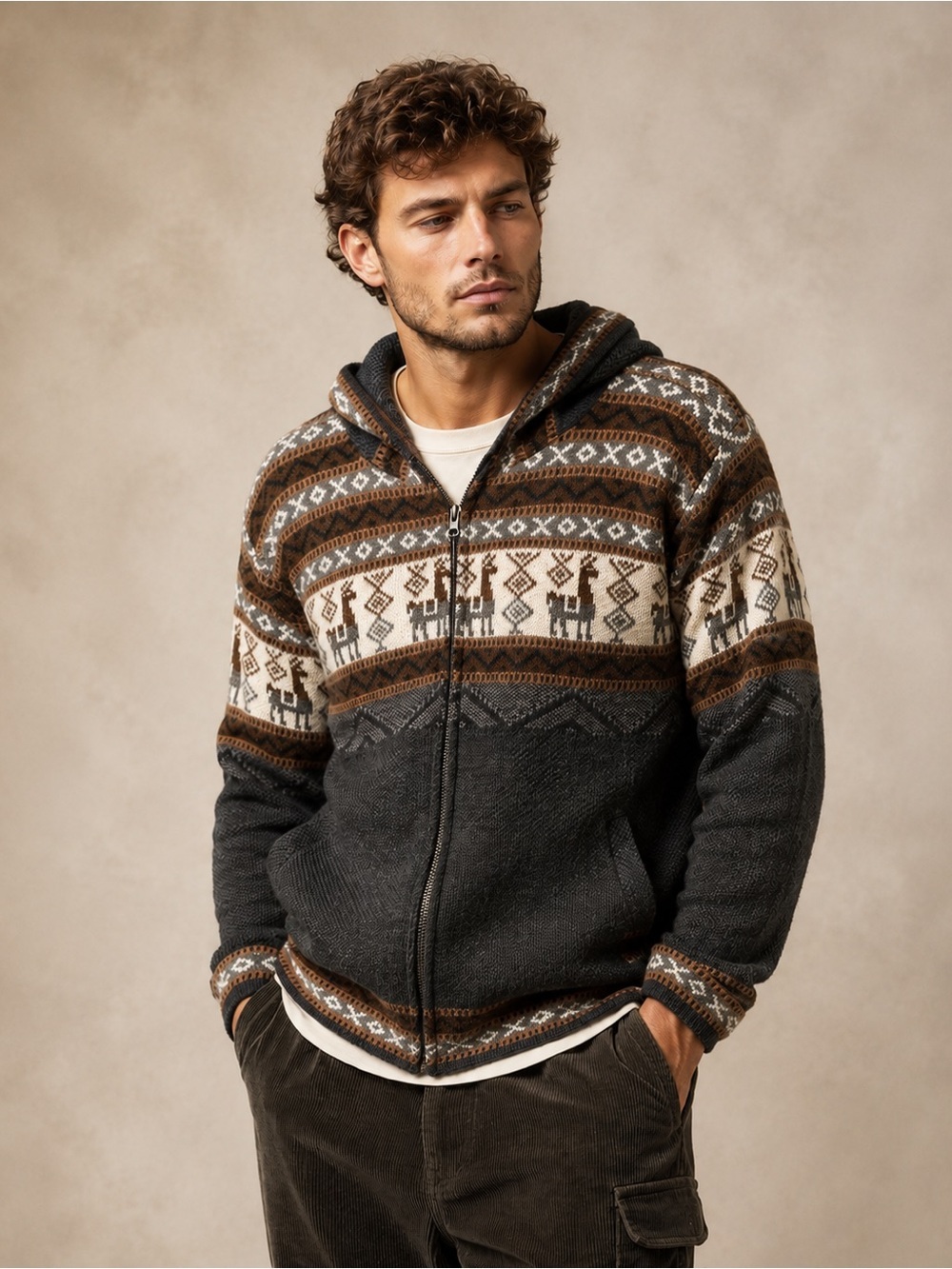 Kuri Artesanias Alpaca Wool
Hand Knit Zip Up Hoodie
Sweater Size S-M